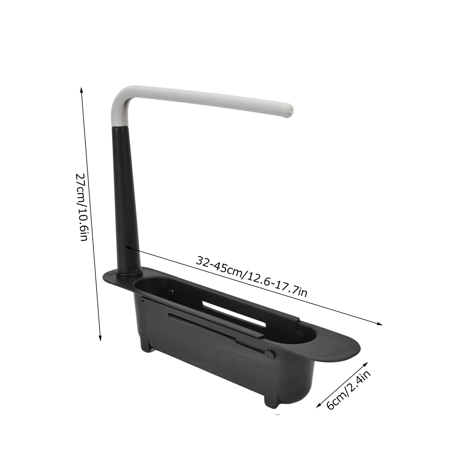 Telescopic Sink Storage Rack, Length Freely Adjustable Large Capacity PP Expandable Sink Organizer Sink Storage Rack Holder for Kitchen Sink (Black)