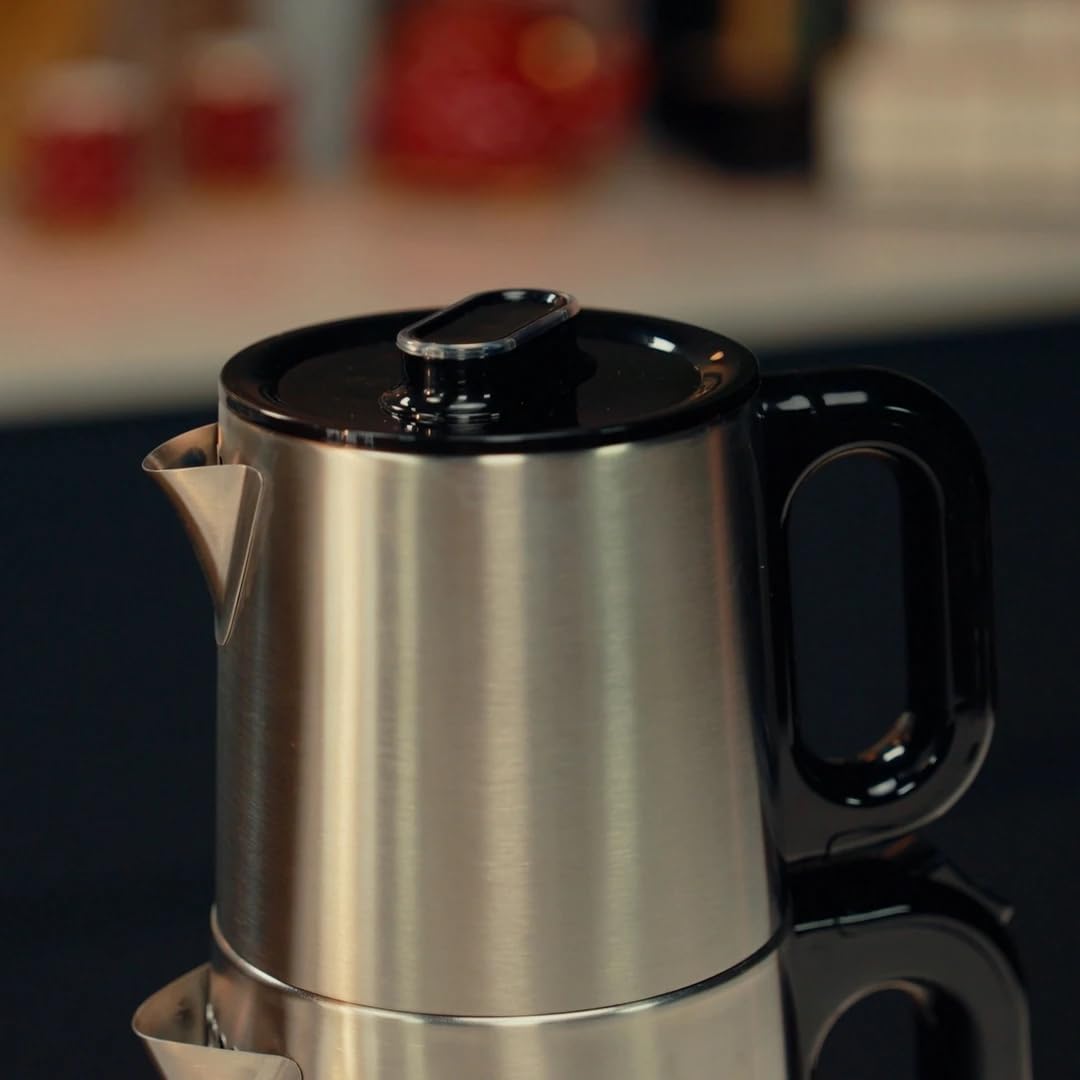 Dem Efendi Teekocher – 2,0L + 1,0L, 1800W, Edelstahl Teemaschine, Warmhaltefunktion, 360° Basis, Türkischer Teekocher