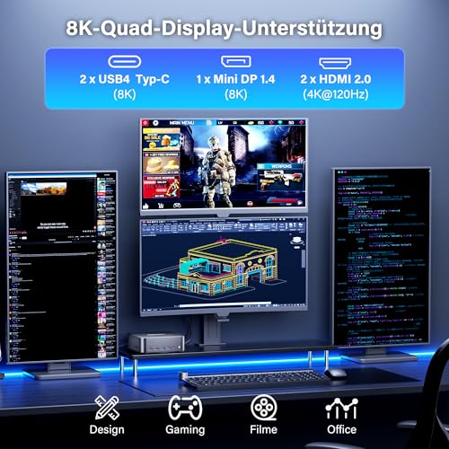 GEEKOM [TOP AI] Mini PC GT2 Mega mit Intel Core Ultra 9 285H (15. Gen.), 32GB DDR5 + 2TB SSD, Mini Computer Windows 11 Pro mit 8×USB | 2.5G Dual-LAN | 4×4K Ausgänge | WiFi 7 für alle Einsatzszenarien