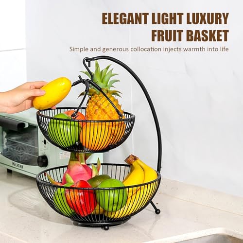 Cesta de frutas de dos niveles para organizar tu cocina moderna con colgador de plátanos 3