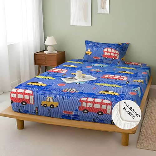 Image of Weave & Decor Kids Fitted bedsheets Single Bed 36x78x6 inch with Pillow Cover 20x30 inch, Breathable Soft Fabric, for Single Mattress