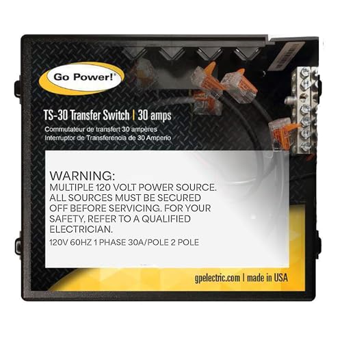 Go Power! TS-30 30 Amp Automatic Transfer Switch, Dual Source Compatibility, Generator Delay Switch, Easy Installation, Compact Design, Black