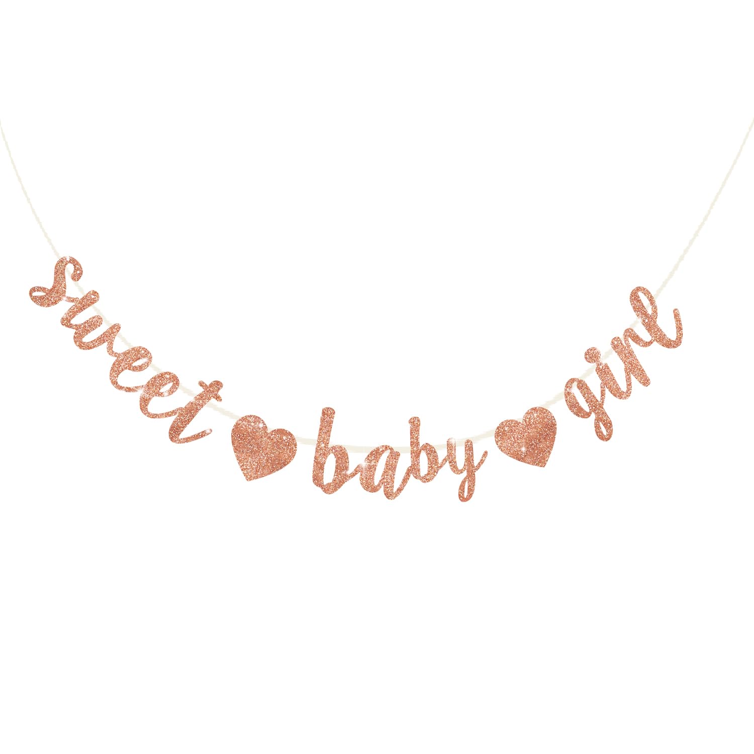BEISHIDA Rose Gold Glitter Girl Baby Banner,NO DIY, Pre-Strung Baby Gender Party Banner For Girls, Girl Baby Shower Decorations,First Birthday Sweet