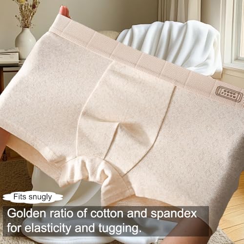 1 Pcs Men's Cotton Boxer Briefs,Wicking Underwear,Comfortable,Soft,Breathable,Regular,apricot3