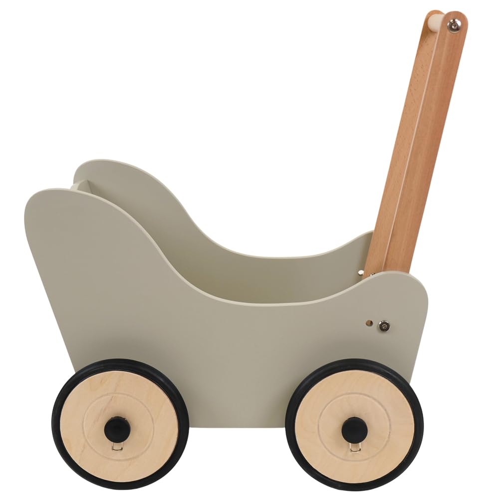 Bandits & Angels Puppenwagen Little Angel ab 1 Jahr - Puppenwagen aus Holz - Für Mädchen - Für Puppen bis 42 cm - Gummiräder (Olive Green)