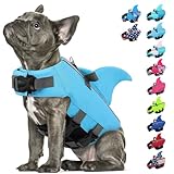 SUNFURA Dog Life Jacket Shark Life Vest for Dogs, Adjustable Swmming Vest with High Buoyancy, Safety Lifesaver with Rescue Handle for French Bulldog Small Medium Breeds, Blue M