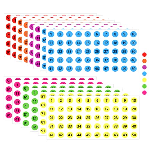 Number Stickers 1-100 0.39 Inch 3500 Pcs Multicolor