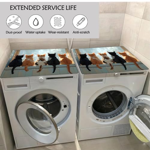 Image of Washer Dryer Top Cover Mat, Non-Slip Laundry Room Decor, Laundry Room Kitchen Appliance Decor Protector Universal 23.6 inchx19.7 inch (Kitten)