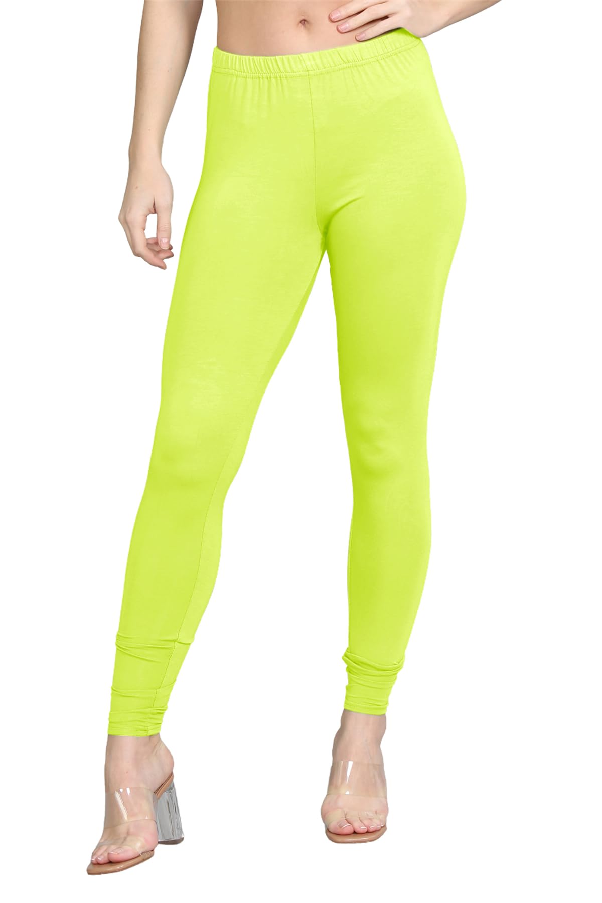 Hamishkane® Womens Viscose Leggings, Elasticated Waist Skinny Yoga Pants for Women, Plain Stretchy Gym Leggings, Full Length Slim Fit Pants, Women Activewear Neon Yellow