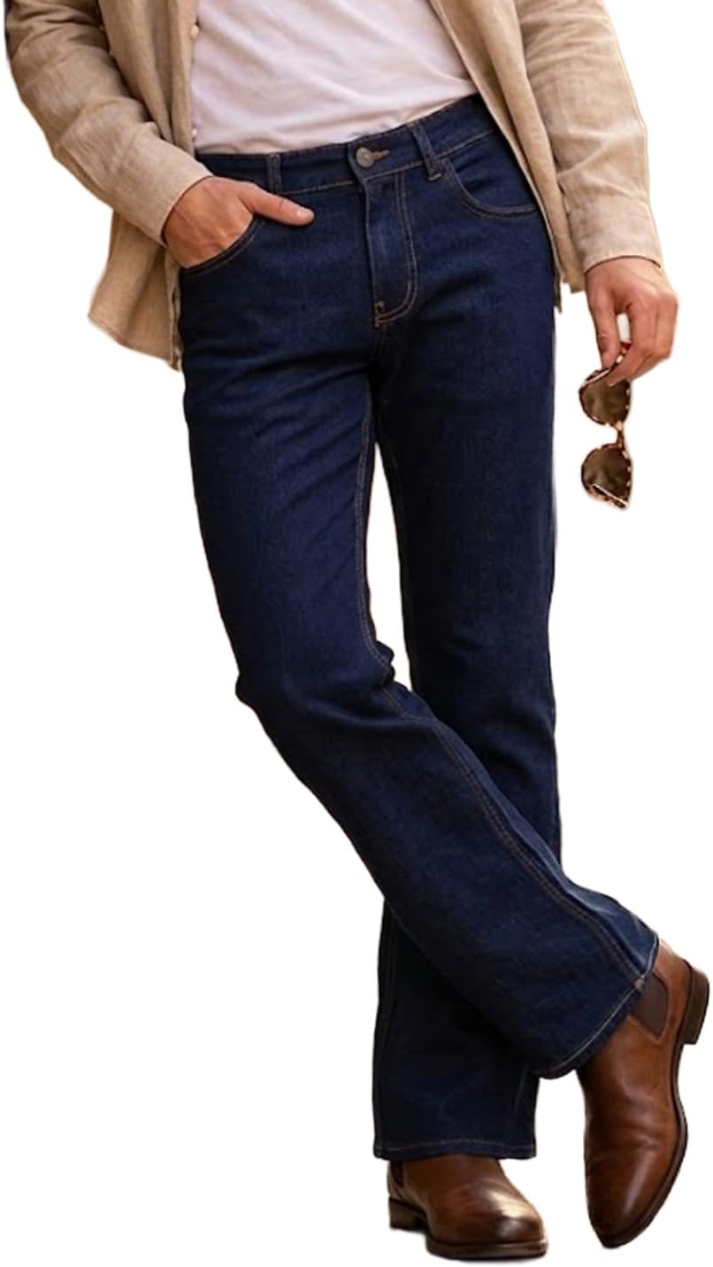 Men's Stretch Fit Mid Rise Washed Bootcut Jeans Stretchable