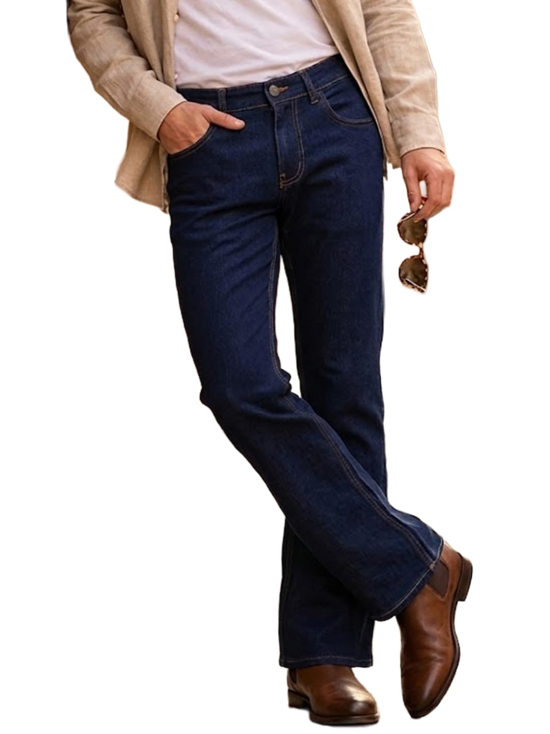 Men's Stretch Fit Mid Rise Washed Bootcut Jeans Stretchable