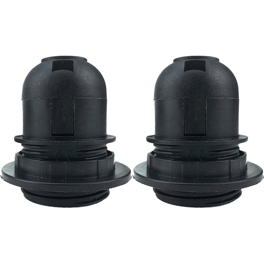 Fituenly Black 2Pcs Es E27 M10 Screw Light Bulb Lamp Holder Pendant Socket Lampshade Collar Lighting Accessories White