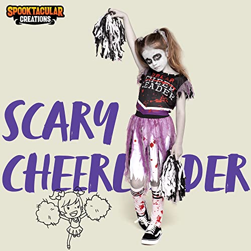 Spooky Zombie Cheerleader Costume For Girls – Bloody Halloween Cheer Outfit With Pom Poms