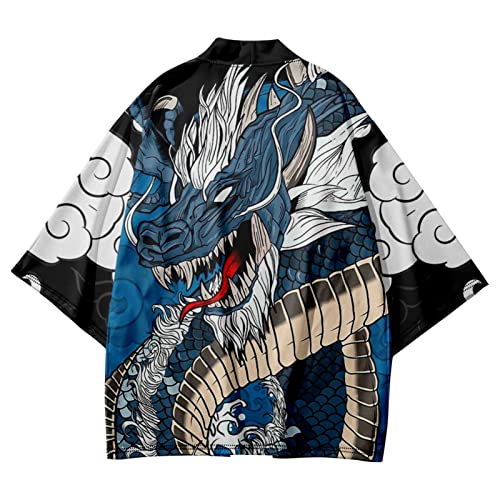PRIJOUHE Mens Kimono Robe Jacket 3/4 Sleeve Open Front Japanese Shirt Bathrobe Lightweight Coat3