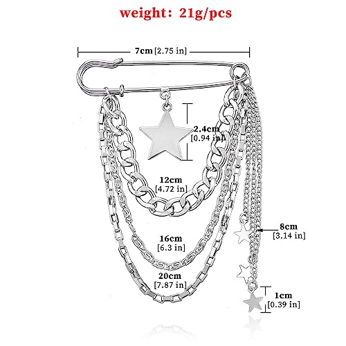 Vintage Safety Pin Brooch for Layered Chain Tassel Decorative Pins for Lapel, Sweater, Hat, Scarf, Shawl - Cute Y2K Grunge Punk Style4
