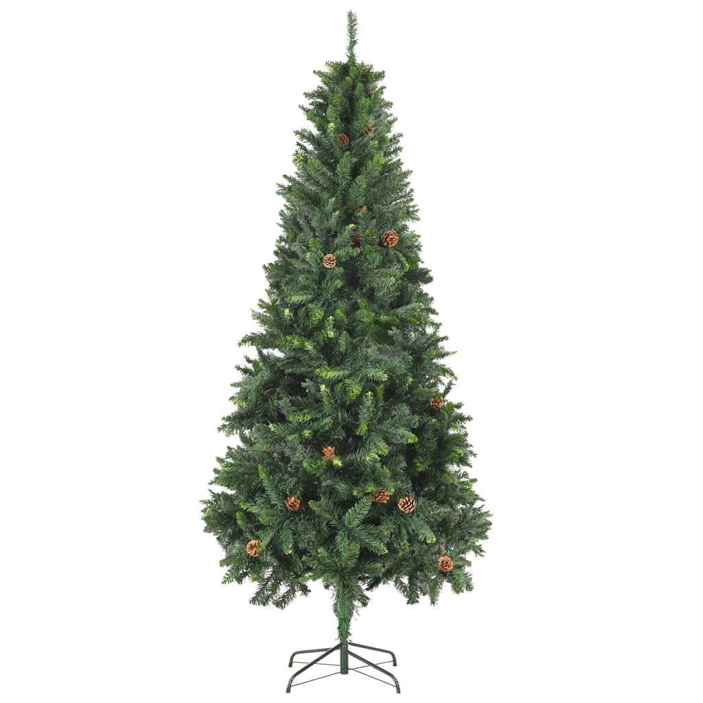 Árbol de Navidad artificial verde de 210 cm con piñas naturales para decoración del hogar