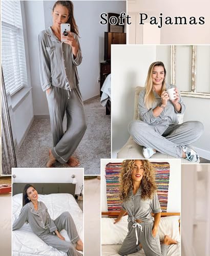 Image of Women's Pajama Sets Long Sleeve Sleepwear Button Up Shirt With Pajama Pants Soft Pjs Lounge Sets
