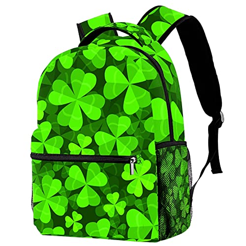 Sac à dos d'école vert foncé trèfle mignon pour ordinateur