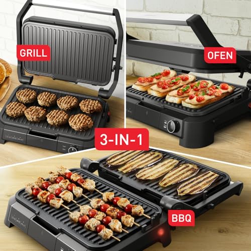 Tefal Kontaktgrill SuperGrill 3in1 – 2200 W, XL-BBQ-Funktion, 800 cm² Grillfläche, 3-fach Ofenposition, Thermostat, antihaftbeschichtet… – Ansicht 3