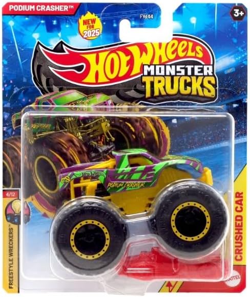 Hot Wheels Monster Trucks 1:64 Scale New for 2025 Podium Crasher Freestyle Wreckers 4/12