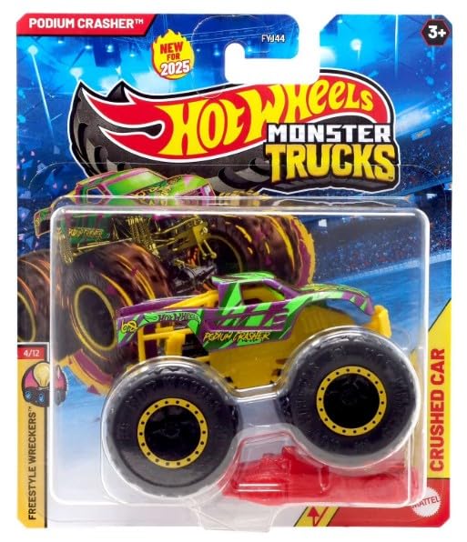 Hot Wheels Monster Trucks 1:64 Scale New for 2025 Podium Crasher Freestyle Wreckers 4/12, 1:24