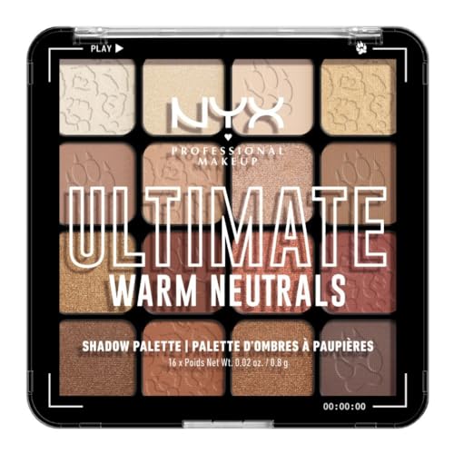NYX Professional Makeup Palette Ombretti Ad Alta Pigmentazione, Texture Setosa, Finish Matte, Brillante e Metallizzato, 16 Colori, Formula Vegana*, Ultimate Shadow, Warm Neutrals