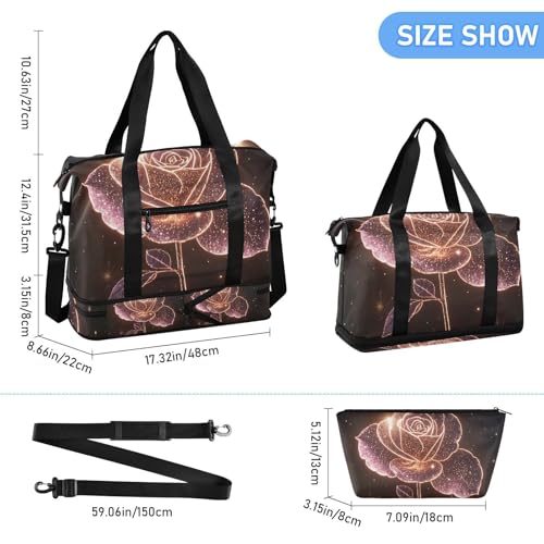 Rose Gold Starry Sky Luggage Travel Bag Overnight Carry On Tote and Luggage with Toiletry Bag for Trip Foldable3