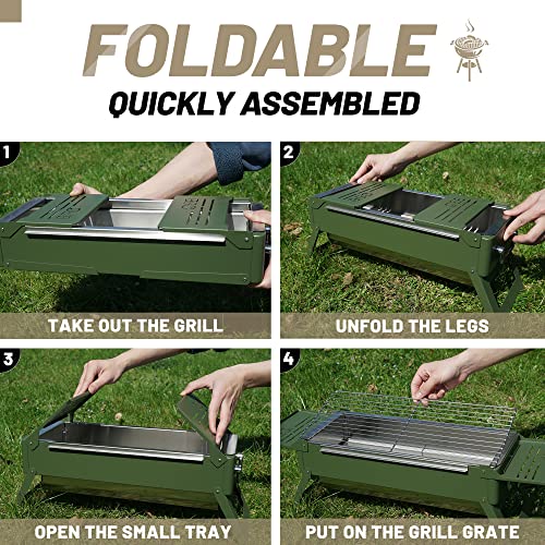 Portable Charcoal Foldable Grill, Small Grills Outdoor Cooking For Travel， Camping Smoker Bbq Grill， Stainless Steel Table Top Grill Charcoal For Outdoor Cooking,Camping,Backyard Barbecue。 #TOP4
