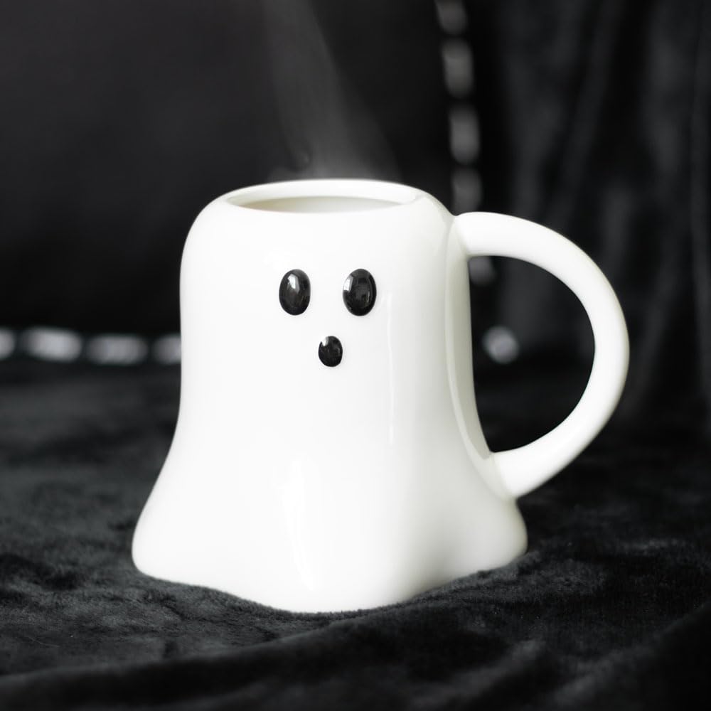 Tazza Di Halloween In Vetro 474 Ml Con Fantasma E Teschio - Simpatica Tazza Fredda Con Coperchio In Bambù E Cannuccia, Regalo Spettrale