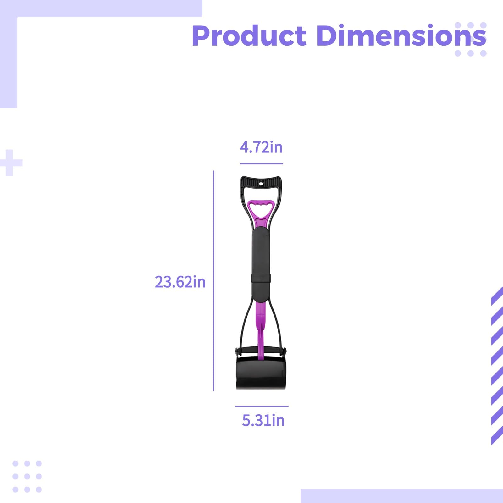 Ramasse-crottes pour Animaux avec Manche Long de 60 cm, Pelle à déjections pour Chien Pliable à la Verticale, Prise en Main Confortable, Plastique Facile à Nettoyer, Violet