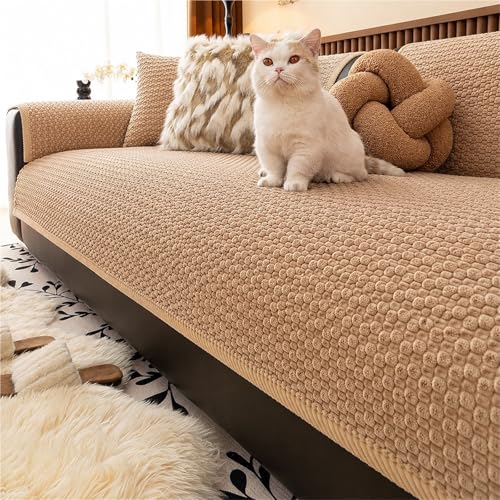 YSPZDQ Funda Sofá Universal, Fundas para Sofá Grueso & Antideslizante, Funda Sofá Antiarañazos Gatos Pana, A Prueba de Mascotas & Lavable Protector Sofá Seccional, L, 1-4 Plazas(Khaki,90 x 180cm)
