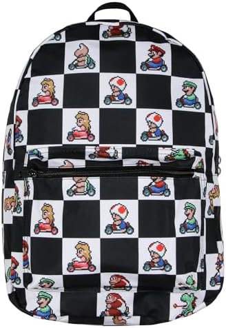 Bioworld Super Nintendo Mario Kart 8-Bit Character Checkered Travel Laptop Backpack image 5