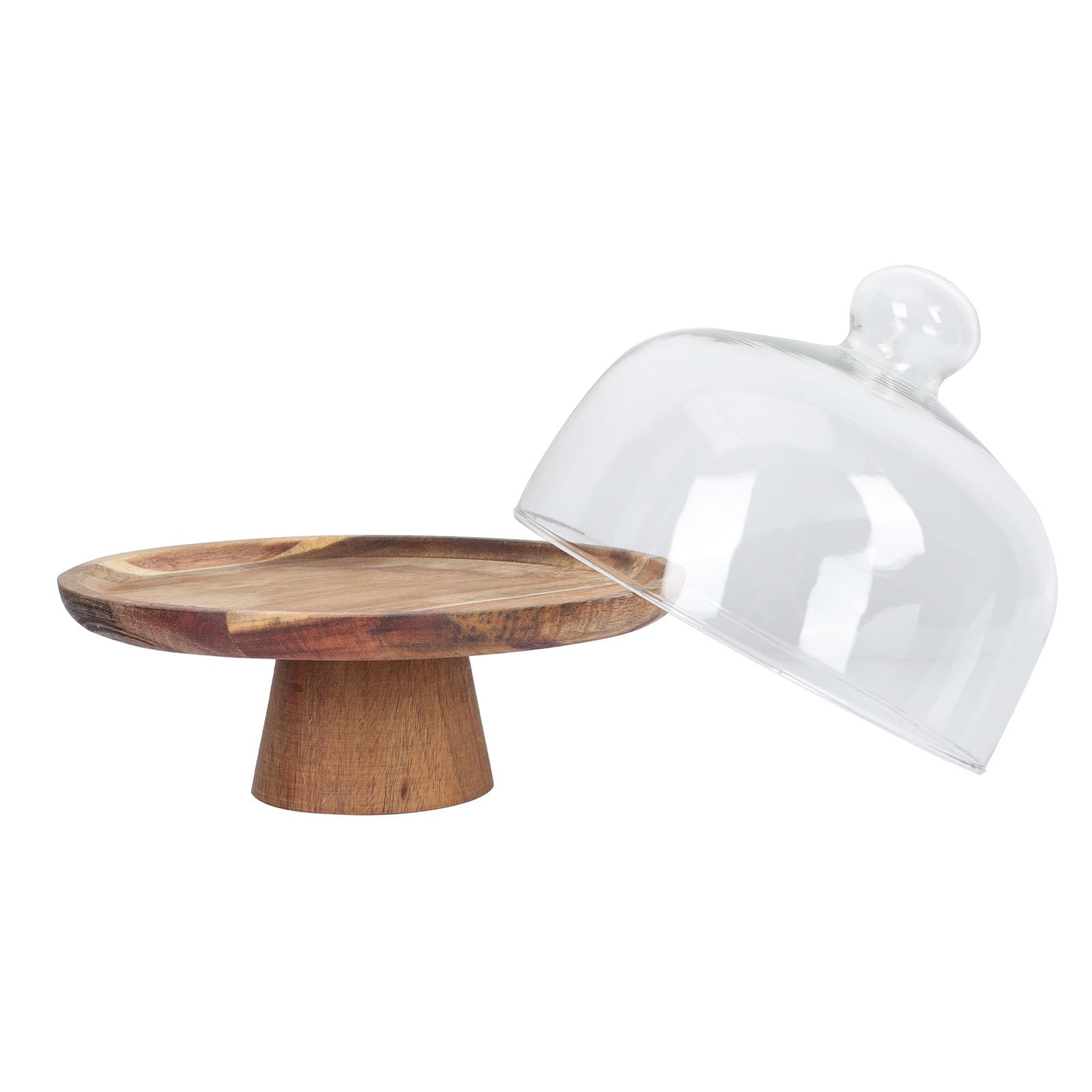 Plato de Madera para Tartas, Bandeja de Comida con Tapa de Cristal, Expositor para Eventos y Fiestas, 1 Set para Servir Postres y Caramelos