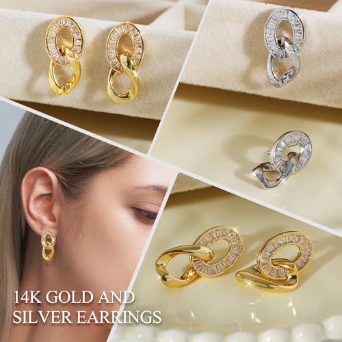 Gold Earrings for Women, Silver earrings, Trendy 14K Gold-Plated and Silver Simplicity Stud Earrings for Women, Dangle Dainty Jewelry Gift 6