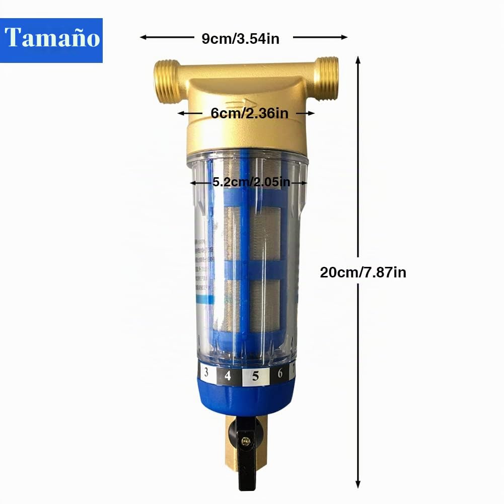 Filtro de sedimentos giratorio de 40 micrones, filtro de agua de sedimentos reutilizable Roscas externas Prefiltro de agua Filtro de sedimentos para agua de pozo (3/4" Male Thread)
