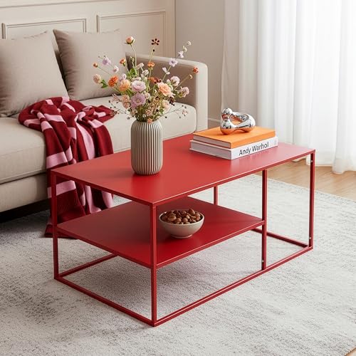 [en.casa] Table Basse du Salon Rectangulaire Acier Solide Robuste Étagère de Rangement 45 x 90 x...