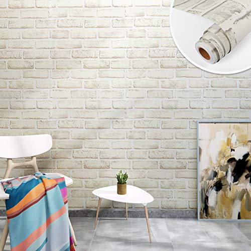 Yenhome White Grey Brick Peel and Stick Wallpaper 17.7x118 inch Faux Brick Wallpaper Self Adhesive Removable Wallpaper for Home Decoration Bedroom Wall Coverings for Kitchen Backsplash Bathroom