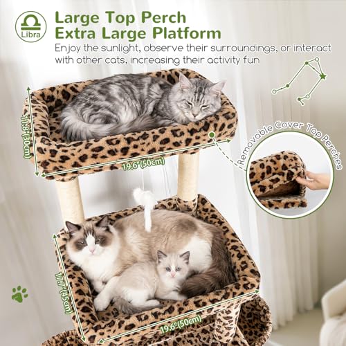 Image of Globlazer Heavy Duty Cat Tree 78 inch Sturdy Cat Tower for 20lbs Large Adult Cats, Symmetrical Aesthetic Big Cat Tree with Extra Large Platform, 2 Scratching Boards, Z78, Leopard Print