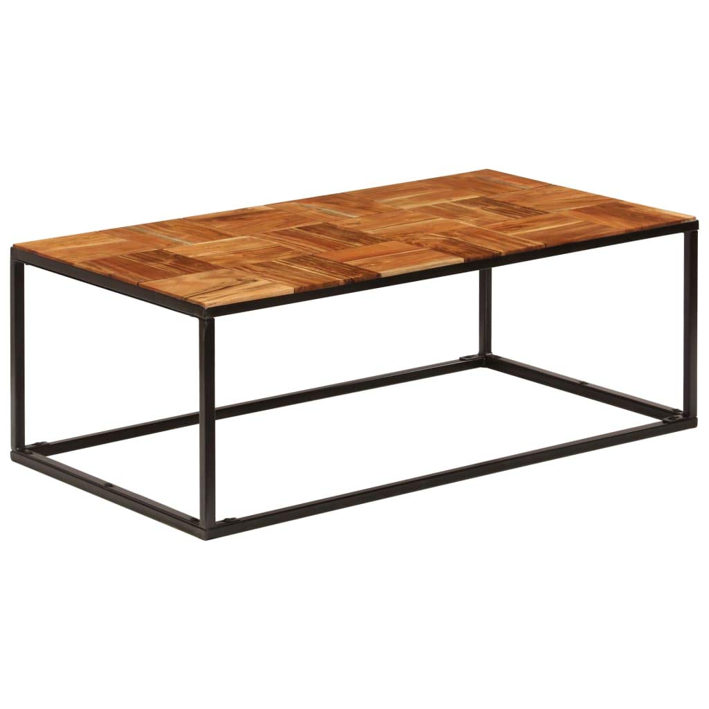 Couchtisch 110x60x40 cm Massivholz Akazie und Stahl, Wohnzimmertisch Beistelltisch Loungetisch mit Ablagefach, moderner Sofatisch im Industrial Design