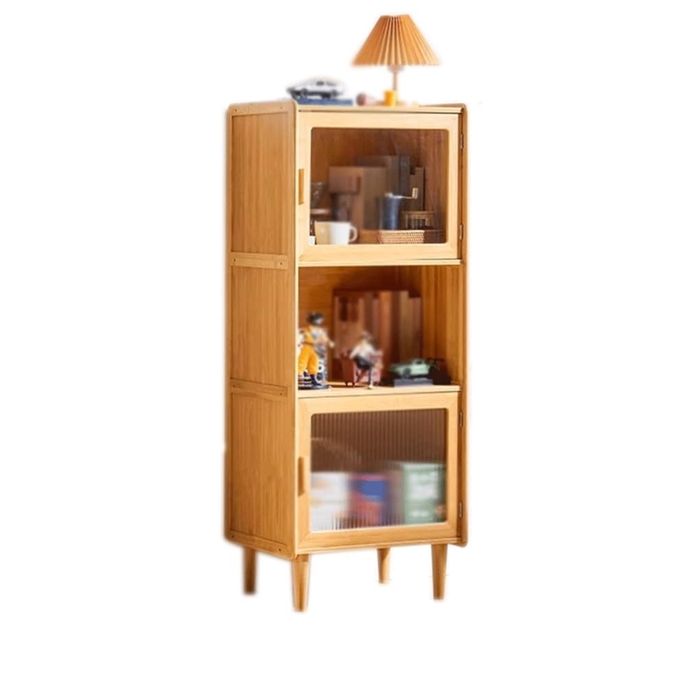 AYCDL Bookcase Organizer Bookshelf with Feet, 3 Compartments Bamboo Storage Shelving with Glass Door, for Living Room Office Study Display Rack Display Shelf
