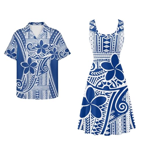 Image of Dreaweet Summer Dresses for Women A-Line Sleeveless Flowy Sun Dresses,Men's Casual Button-Down Shirts,Couple Matching Outfits