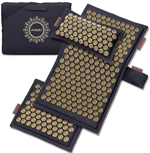 UNMERA Acupressure Mat and Pillow Set,Natural Eco Linen & Coconut Fiber Filling, for Back/Neck Pain Relief, Sciatic, Headache and Muscle Relaxation, Comes with Carrying Bag for Storage and Travel