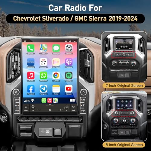 Image of 8-core 6G+128G Car Radio for Chevrolet Sliverado /GMC Sierra 2019 2020 2021 2022 2023 2024, 15.6 Inch 2.5K IPS Touch Screen Upgrade Car Stereo with Carplay /Android Auto,GPS, WiFi, Bluetooth, FM