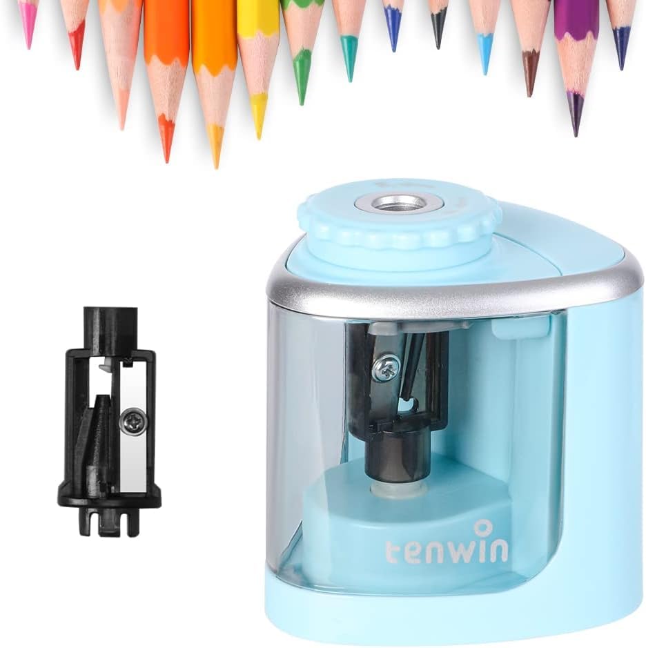 Tihoo Electric Pencil Sharpener with Durable Blade, Battery Operated Automatic Sharpener for No.2/Colored Pencils (6-8mm), School/Classroom/Office/Home, Blue