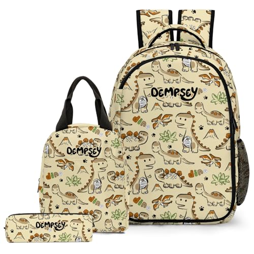 Custom Dinosaur Backpack for Boys, Personalized Kids Backpack with Lunch Box and Pencil Case, Customized Elementary School Bookbag Set