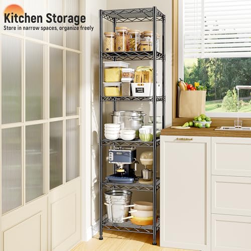 Image of DurayLoly 6 Wire Shelving Metal Shelves Storage Rack:Adjustable Storage Shelves Standing Shelf Units and Narrow Shelf for Laundry Bathroom Kitchen Pantry Closet Office 15.8 inch w*11.8 inch D*63 inch H
