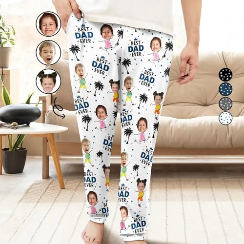 Custom Photo Best Dad Grandpa Ever Personalized Pajama Pants, Personalized Pajamas Pants with Photo for Men Women, Mens Lounge Sleep Bottoms Funny Pj Pants, Christmas Gifts for Dad Mom2
