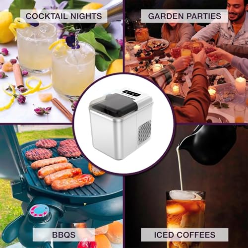 Fabricadora de hielo portátil, dispensador eléctrico de cubos de hielo con función de autolimpieza, cuchara y canasta para hielo, para hogar, oficina, bar y restaurante; máquina de hielo de mostrador con pantalla LED miniatura 6