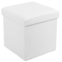 SONGMICS 38 cm Pouf Cubo Poggiapiedi Sgabello Pieghevole Carico Max. 300 kg Bianco LSF103
