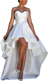 Sexy High Low Satin Sweetheart Prom Dresses Tea Tength Ball Gown Wedding Dresses for Bride Strapless Bridal Gowns